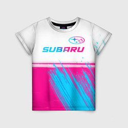 Футболка детская Subaru neon gradient style: символ сверху, цвет: 3D-принт