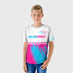 Футболка детская Subaru neon gradient style: символ сверху, цвет: 3D-принт — фото 2