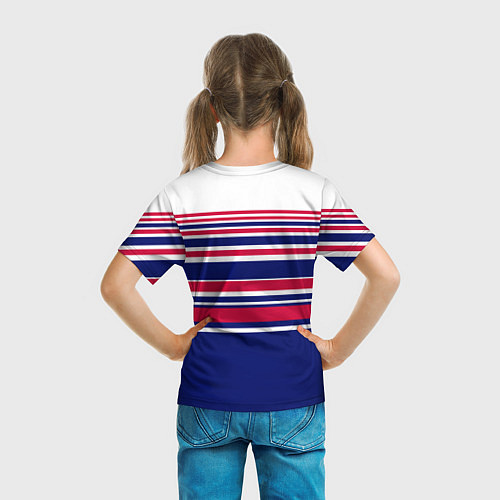 Детская футболка Красные и синие полосы на белом фоне / 3D-принт – фото 6