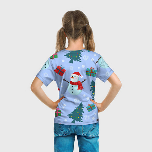 Детская футболка Снеговики с новогодними подарками паттерн / 3D-принт – фото 6