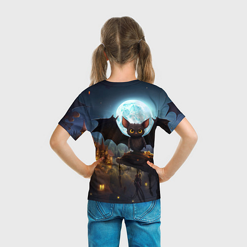 Детская футболка Летучая мышка на фоне луны и замка / 3D-принт – фото 6