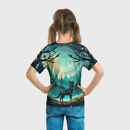 Детская футболка Волк в ночном лесу фолк-арт / 3D-принт – фото 6