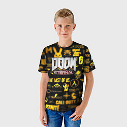 Футболка детская Doom золотые логотипы игр, цвет: 3D-принт — фото 2