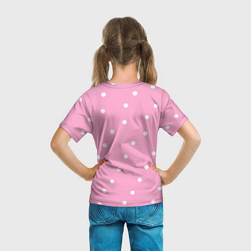 Детская футболка Барби - белый горошек на розовом / 3D-принт – фото 6