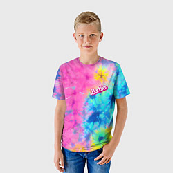 Футболка детская Barbie - floral pattern - tie-dye, цвет: 3D-принт — фото 2
