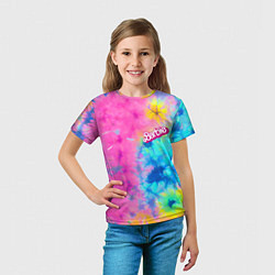 Футболка детская Barbie - floral pattern - tie-dye, цвет: 3D-принт — фото 2