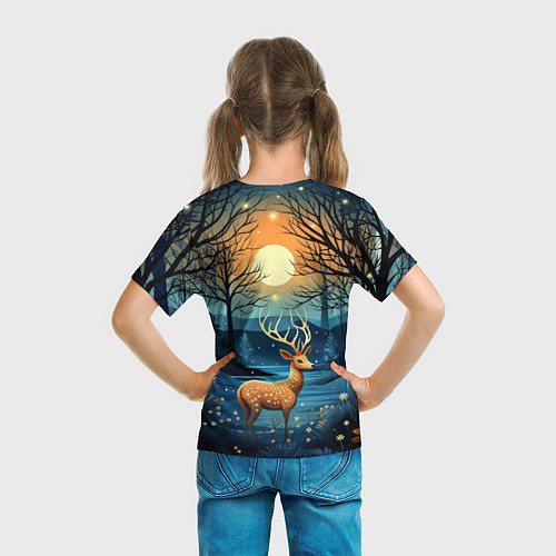 Детская футболка Олень в ночном лесу фолк-арт / 3D-принт – фото 6