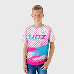 Футболка детская UAZ neon gradient style посередине, цвет: 3D-принт — фото 2