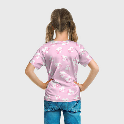 Детская футболка Барби: белые сердца на розовом паттерн / 3D-принт – фото 6