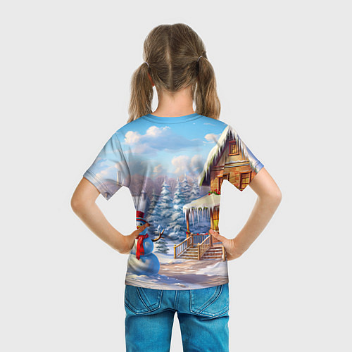 Детская футболка Новогодняя деревня и снеговик / 3D-принт – фото 6