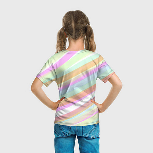 Детская футболка Бледные полосы розово-зелёный / 3D-принт – фото 6