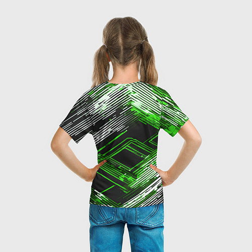 Детская футболка Киберпанк линии белые и зелёные / 3D-принт – фото 6