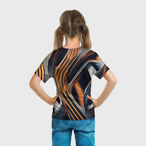 Детская футболка Слияние красок оранжевого и чёрного абстракция / 3D-принт – фото 6