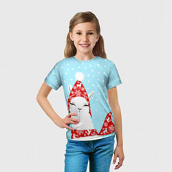Футболка детская Лама - альпака в шапочке зимой, цвет: 3D-принт — фото 2