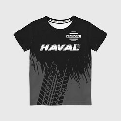 Футболка детская Haval speed на темном фоне со следами шин посереди, цвет: 3D-принт