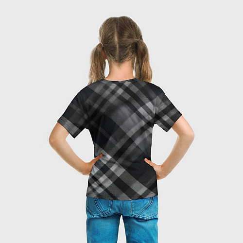 Детская футболка Черно-белая диагональная клетка в шотландском стил / 3D-принт – фото 6