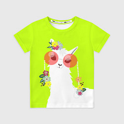 Футболка детская Лама - альпака в розовых очках, цвет: 3D-принт