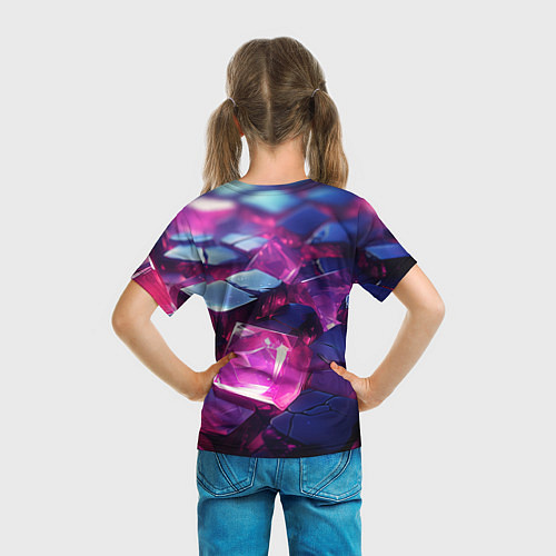 Детская футболка Фиолетовые прозрачные кубики / 3D-принт – фото 6