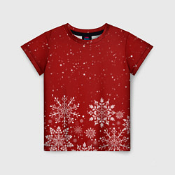 Футболка детская Текстура снежинок на красном фоне, цвет: 3D-принт
