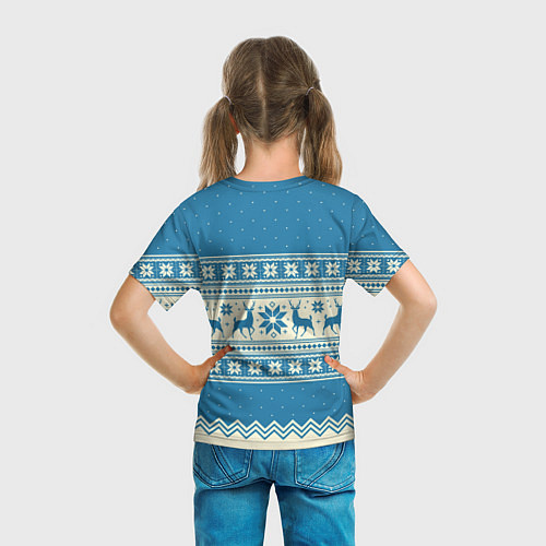 Детская футболка Sweater with deer on a blue background / 3D-принт – фото 6