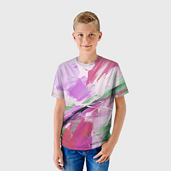 Футболка детская Зеленые и розовые мазки краски, цвет: 3D-принт — фото 2