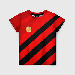 Футболка детская Герб РФ - красная абстракция, цвет: 3D-принт