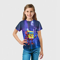 Футболка детская Губка Боб - киберпанк - нейросеть, цвет: 3D-принт — фото 2