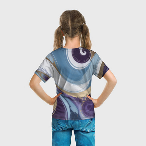 Детская футболка Абстрактный волнистый узор фиолетовый с голубым / 3D-принт – фото 6