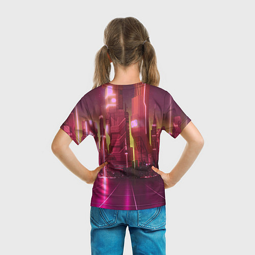 Детская футболка Губка Боб с пистолетом в неоновом городе / 3D-принт – фото 6