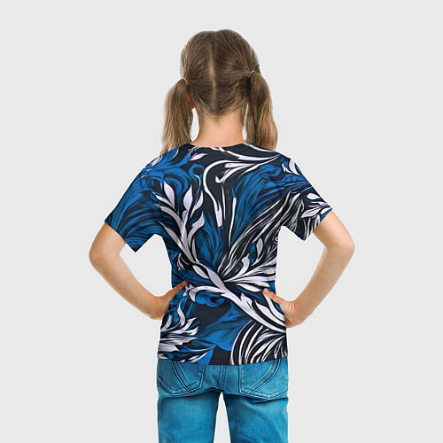 Детская футболка Синий и белый узор на чёрном фоне / 3D-принт – фото 6