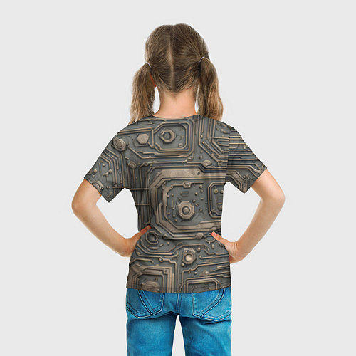 Детская футболка Металлическая ржавая обшивка с микросхемами и гайк / 3D-принт – фото 6