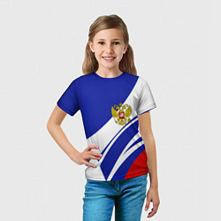 Футболка детская Герб России на абстрактных полосах, цвет: 3D-принт — фото 2