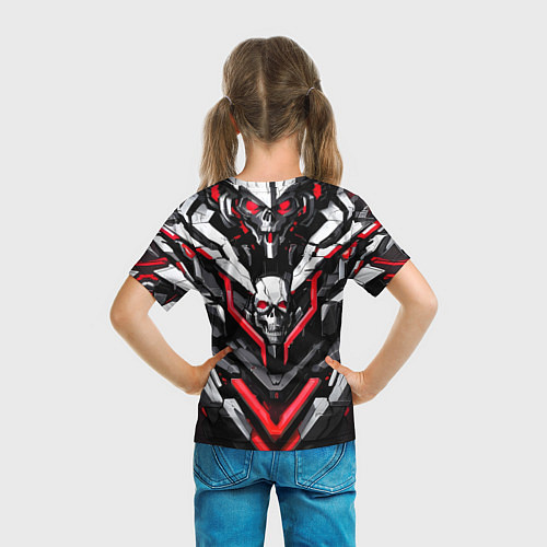 Детская футболка Красный скелетный киберпанк доспех / 3D-принт – фото 6