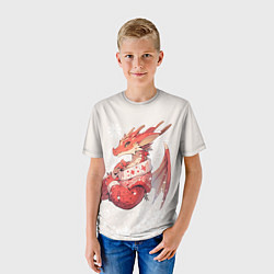 Футболка детская Красный дракон в свитере, цвет: 3D-принт — фото 2