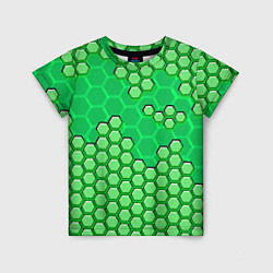 Футболка детская Зелёная энерго-броня из шестиугольников, цвет: 3D-принт