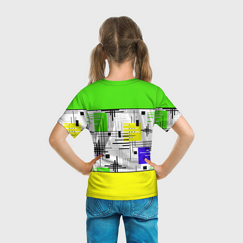 Детская футболка Узор из полос желтого и зеленого цвета / 3D-принт – фото 6