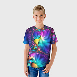 Футболка детская Розово синий фрактал, цвет: 3D-принт — фото 2