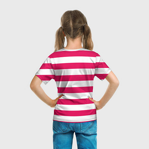 Детская футболка Красно белый узор в полоску / 3D-принт – фото 6