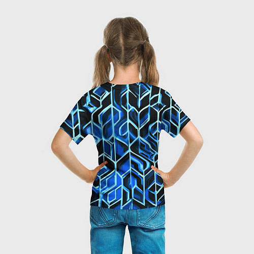 Детская футболка Синие полосы на чёрном фоне / 3D-принт – фото 6