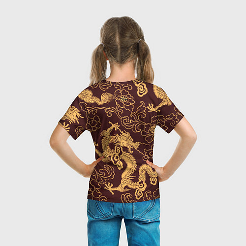 Детская футболка Черно-золотая гравюра дракона / 3D-принт – фото 6