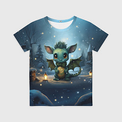 Футболка детская Новогодний дракон под снегопадом, цвет: 3D-принт