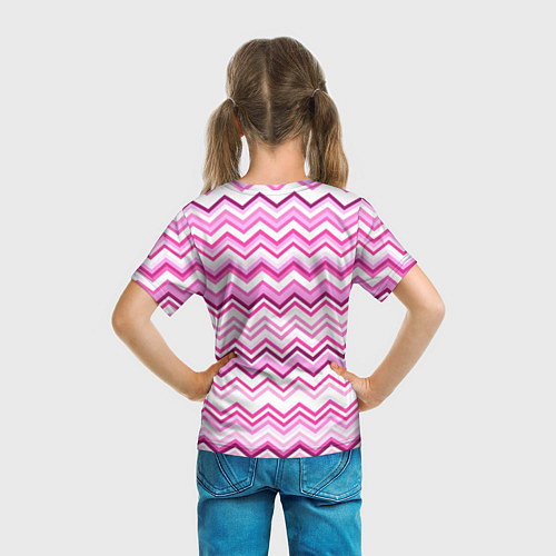 Детская футболка Ломаные полосы бело-розовый / 3D-принт – фото 6