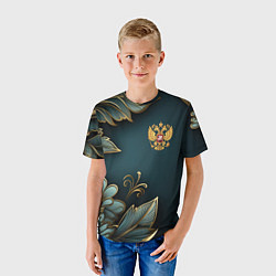Футболка детская Золотые листья и герб России, цвет: 3D-принт — фото 2