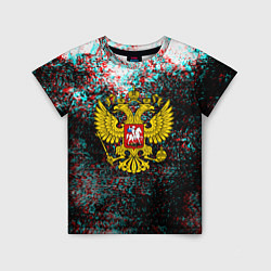 Футболка детская Россия герб краски глитч, цвет: 3D-принт