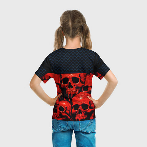 Детская футболка Расплавленные красные черепа стёжка / 3D-принт – фото 6
