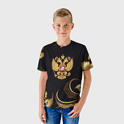 Футболка детская Золотой герб России и объемные листья, цвет: 3D-принт — фото 2