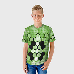 Футболка детская Зелёная кибер броня hexagons, цвет: 3D-принт — фото 2