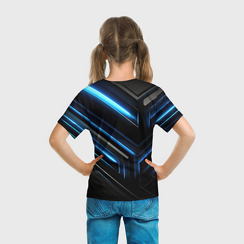 Детская футболка Черный абстрактный фон и синие неоновые вставки / 3D-принт – фото 6