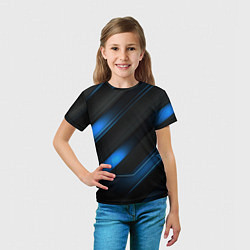Футболка детская Синий неоновый яркий свет на черном абстрактном фо, цвет: 3D-принт — фото 2