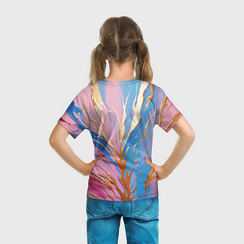Детская футболка Жидкая краска синего и розового цвета с золотой кр / 3D-принт – фото 6